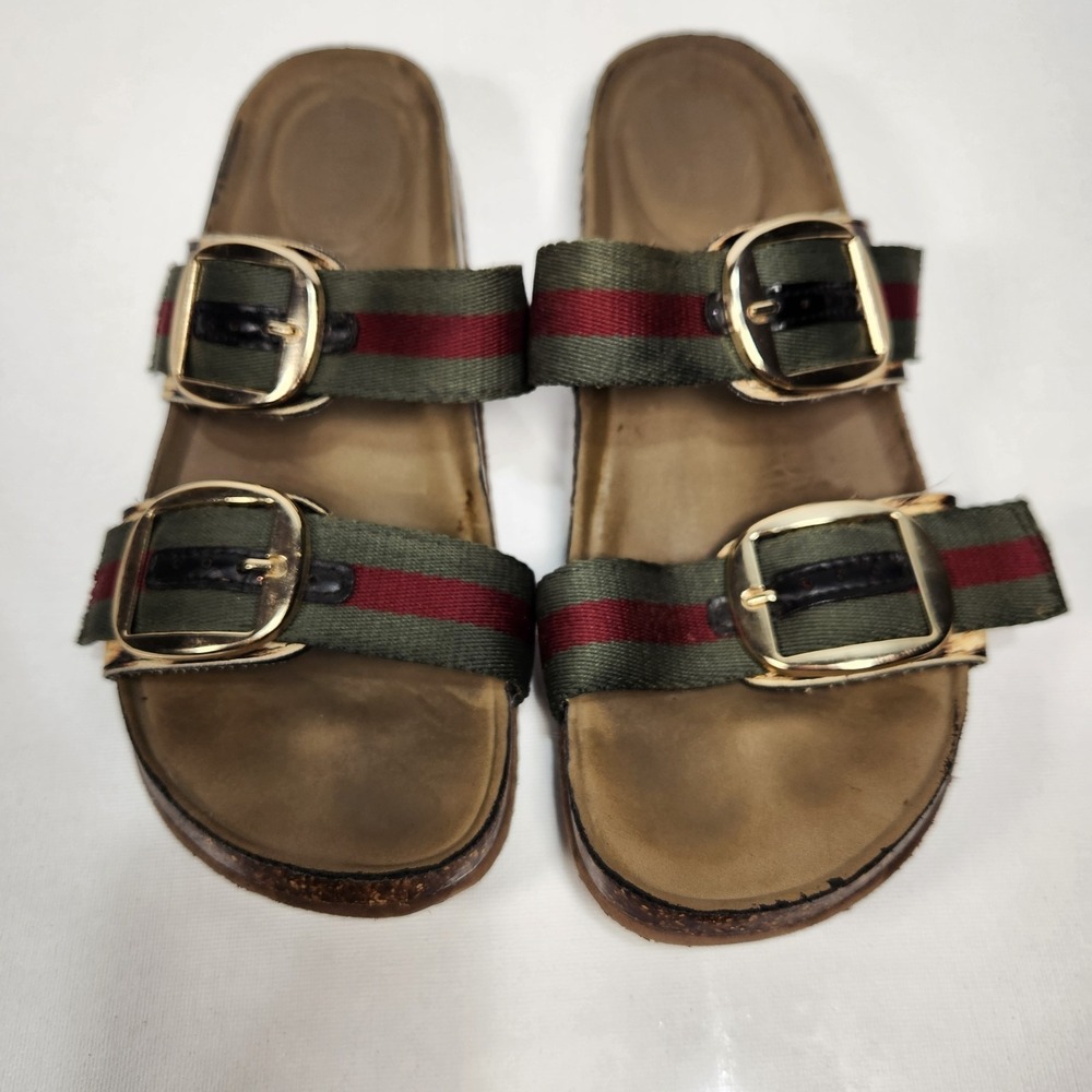 Madden Girl Womens Bambamm BAMBO1J1‎ Buckle Taupe Multi Slide Sandals Size 9.5